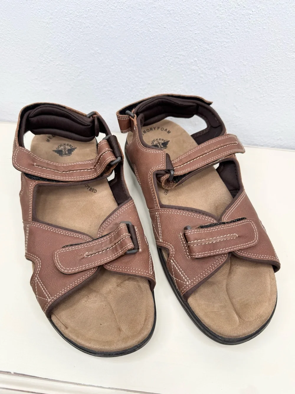 Dockers Men's Sport Sandals Brown Slip-On Memory Foam Size 15 M